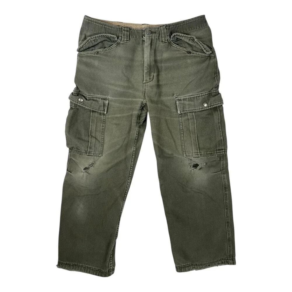 Duluth Trading Men's Green Cargo Carpenter Pockets Pants Size 34x29 READ